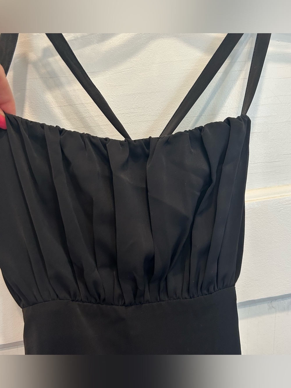 Abercrombie & Fitch Ruched Black Strappy Back Midi Dress with Side Slit - Picture 9 of 11